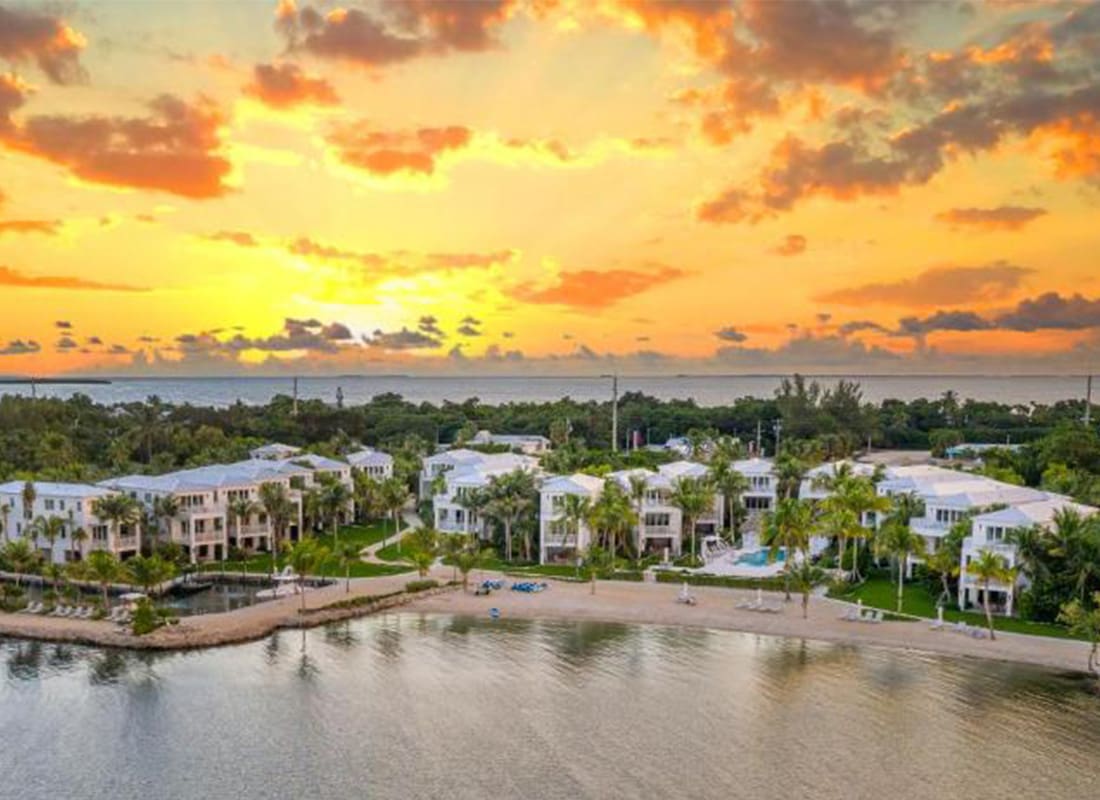 Islamorada FL Insurance - View of Wateride Condos in Islamorada with a Sunset in the Background
