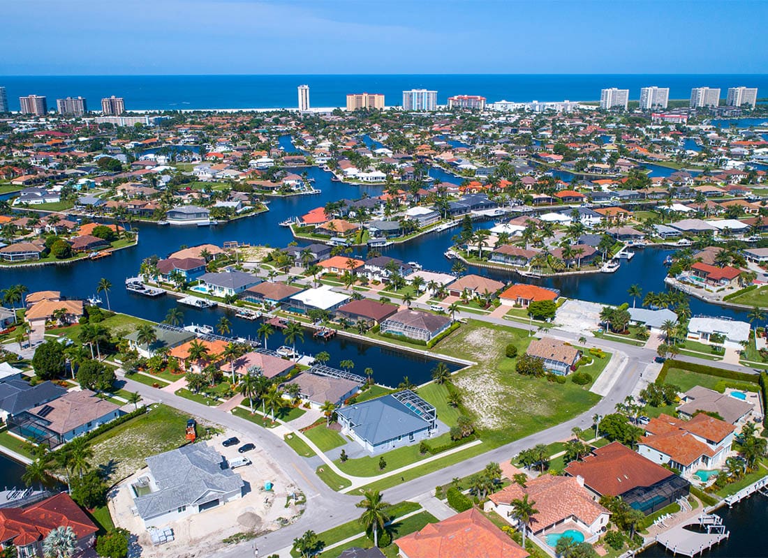 Marco Island, FL - Aerial View Showing the Waterways in Marco Island, Florida With the Gulf of Mexico