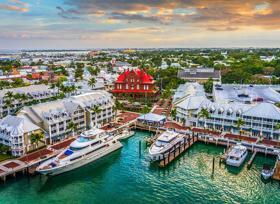 Key West FL - Aerial View of Key West Boats at Dock